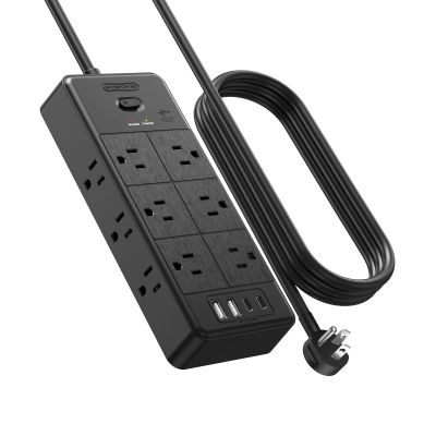 NTONPOWER Long Cord Power Strip 5 FT Cord, Heavy Duty Extension Cord with 12 Outlets & 4 USB Ports (2 USB C), 3 Side 3 Prong Multiple Outlets Extender, Flat Plug Wall Mounted for Home Office, SurgePro