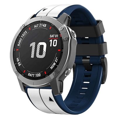 OUTVI 26mm watch band for garmin fenix 5x 6x Pro 7x 3 hr Epix Pro Gen 2 51mm Enduro 2 Descent Mk1 Mk2 Mk2i Mk3i tactix dual colors rugged silicone quick fit 26 watch bands men women WHITE BLUE
