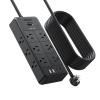 Extension Cord 15FT, NTONPOWER 12 Outlets & 4 USB Ports (2 USB C), 3 Side 3 Prong Outlet Extender, Long Cord Power Strip with USB Ports, Flat Plug Wall Mounted for Home Office, SurgePro view 1