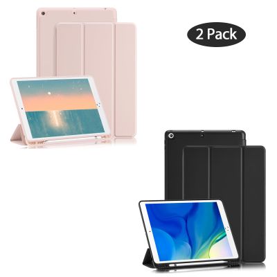 2 Pack GHINL Case for iPad 9th/8th/7th Generation Cases (2021/2020/2019) iPad 10.2-Inch Case with Pencil Holder [Sleep/Wake] Slim Soft TPU Back Smart Stand Protective Cover Cases (Light Pink+Black)