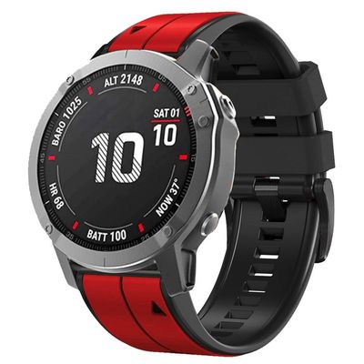 OUTVI 26mm watch band for garmin fenix 5x 6x Pro 7x 3 hr Epix Pro Gen 2 51mm Enduro 2 Descent Mk1 Mk2 Mk2i Mk3i tactix dual colors rugged silicone quick fit 26 watch bands men women RED BLACK