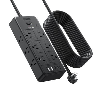 NTONPOWER Long Cord Power Strip 10 FT, 3 Prong Extension Cord with 12 Outlets & 4 USB Ports (2 USB C), 3 Side Multiple Outlet Extender, Flat Plug Wall Mounted for Home Office, SurgePro