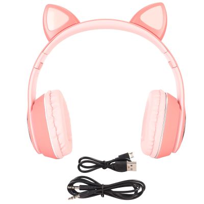 Illuminated Cat Ear Gaming Headset Bluetooth Support Small Memory Card Mode Gaming Headset with LED Microphone LED Gaming Headset