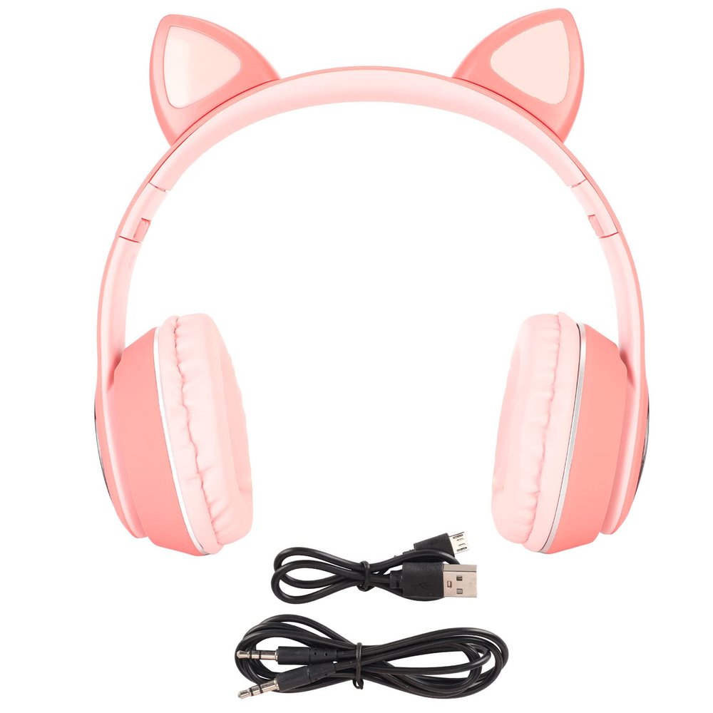 Illuminated Cat Ear Gaming Headset Bluetooth Support Small Memory Card Mode Gaming Headset with LED Microphone LED Gaming Headset