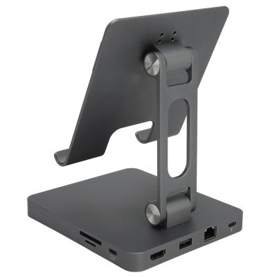 Gavigain 10 in 1 USB C Hub,USB C Hub Stand/Holder,10 in 1 Docking Station Support 4K HD and Play Foldable USB C Adapter USB C Docking Station with Vertical Stand for Tablet Mobile Phone(Grey)