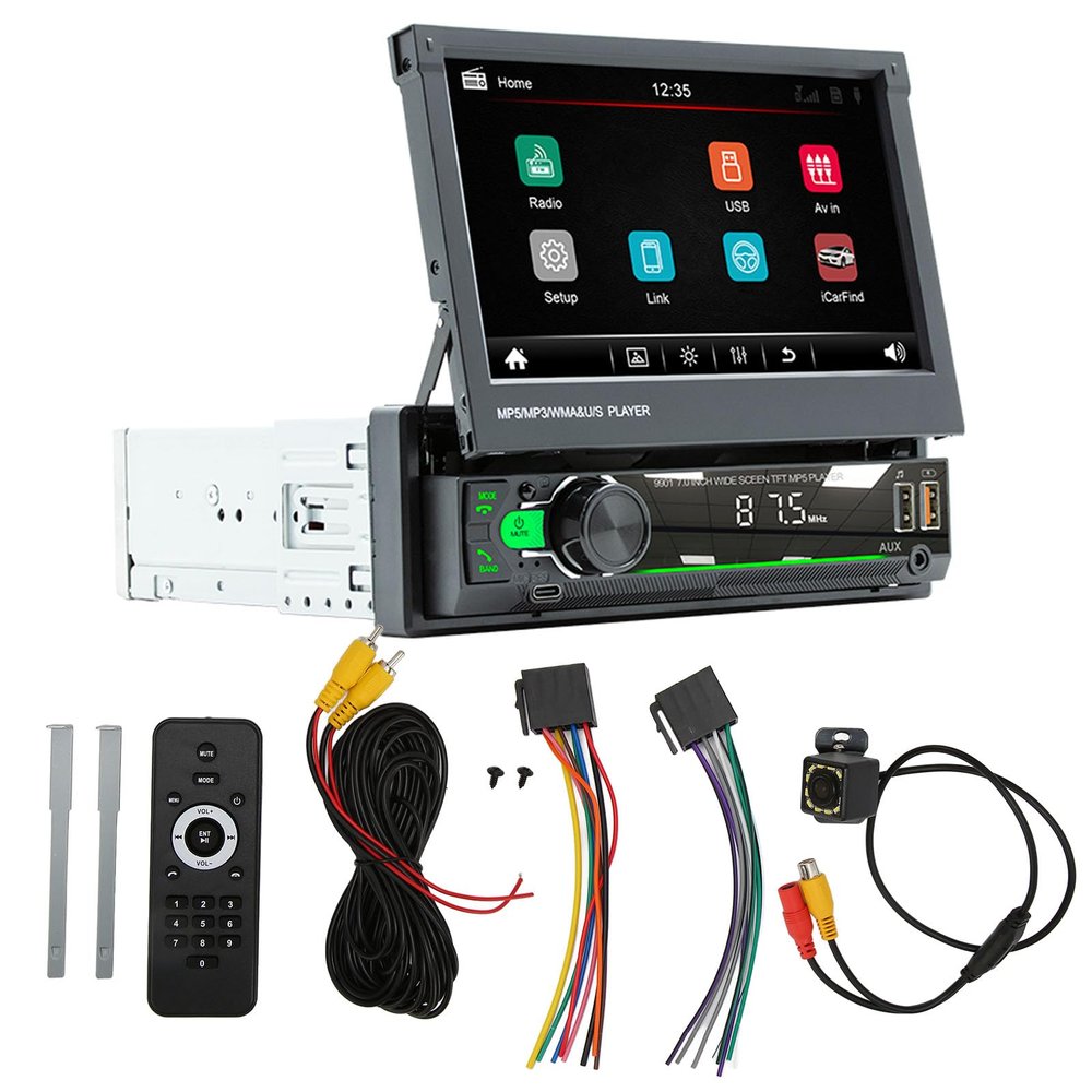 7 Inch Car MP5 Player HD Retractable Screen BTV5.1 with Mirror Link, Hands Calling, 12LED Backup Camera, Mobile Interconnection, Reverse Image Function