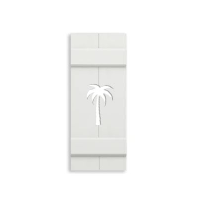 Board and Batten PVC Exterior Shutter with Palm Tree Cutout (11.5 inch x 38 inch)