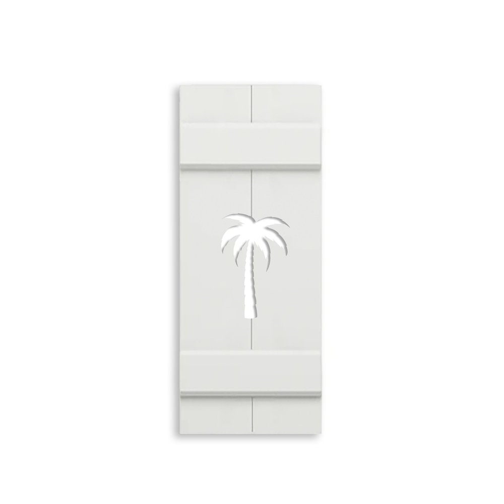 Board and Batten PVC Exterior Shutter with Palm Tree Cutout (11.5 inch x 38 inch)