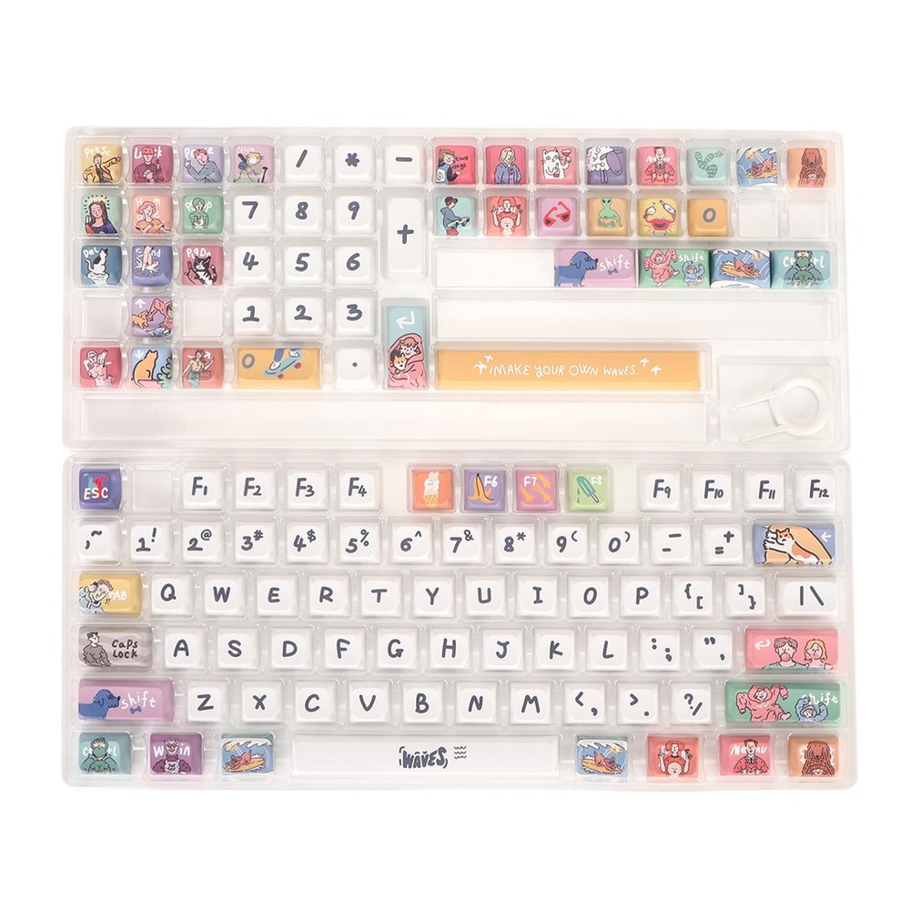 123 Key PBT Mechanical Keycaps, XDA Profile Cartoon Theme Keycaps with Oil Coating, Compatible with 61 87 96 98 104 108 Layout Keyboards