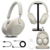 Sony WH-1000XM5 Wireless Noise Canceling Headphones with Auto Noise Canceling Optimizer, Crystal Clear Hands-Free Calling, and Voice Control, Silver (WH1000XM5/S) + Headphone Stand + USB Adapter view 1