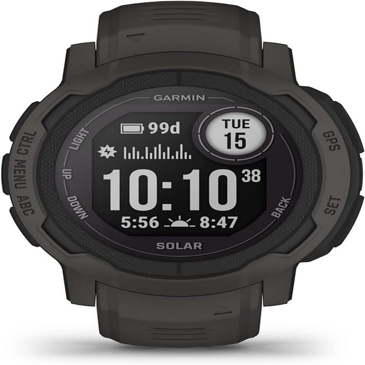 Garmin Instinct 2 Solar, GPS Outdoor Watch, Solar Charging Capabilities, Multi-GNSS Support, Tracbak Routing, Graphite (Renewed)
