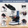 AmScope B120C-R 40X-2500X USB-C Rechargeable Battery-Powered Student Binocular Compound Microscope w/3D Two-Layer Mechanical Stage, Achromatic Objectives, & LED Illuminator view 2