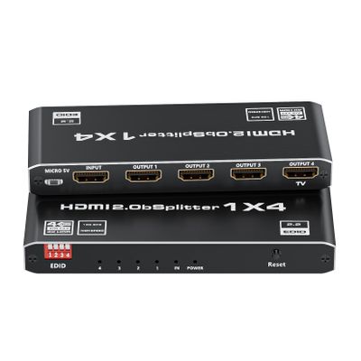 HDMI 2.0 Splitter 1 in 4 Out, LUKFOCAB 1x4 HDMI Splitter 4K@60Hz 8:8:8 HDR, HDMI 2.0, HDCP 2.2, 18Gbps, Auto EDID, Supports UHD 3D D-o-l-b-y 4 Ports Mirror Mode and Multichannel Audio Streams