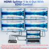 HDMI 2.0 Splitter 1 in 4 Out, LUKFOCAB 1x4 HDMI Splitter 4K@60Hz 8:8:8 HDR, HDMI 2.0, HDCP 2.2, 18Gbps, Auto EDID, Supports UHD 3D D-o-l-b-y 4 Ports Mirror Mode and Multichannel Audio Streams view 2