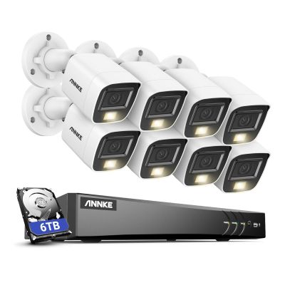 ANNKE 8CH Security Camera System, H.265+ 5-in-1 4K DVR Recorder with AI Human/Vehicle Detection, 8X 3K IP67 CCTV Bullet White Cams with Smart Dual Light, Built-in Mic, Work with Alexa, 6TB Hard Drive