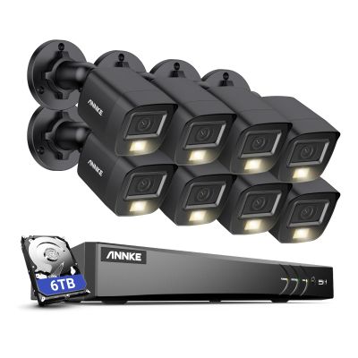ANNKE 8CH Security Camera System, H.265+ 5-in-1 4K DVR Recorder with AI Human/Vehicle Detection, 8X 3K IP67 CCTV Bullet Black Cams with Smart Dual Light, Built-in Mic, Work with Alexa, 6TB Hard Drive
