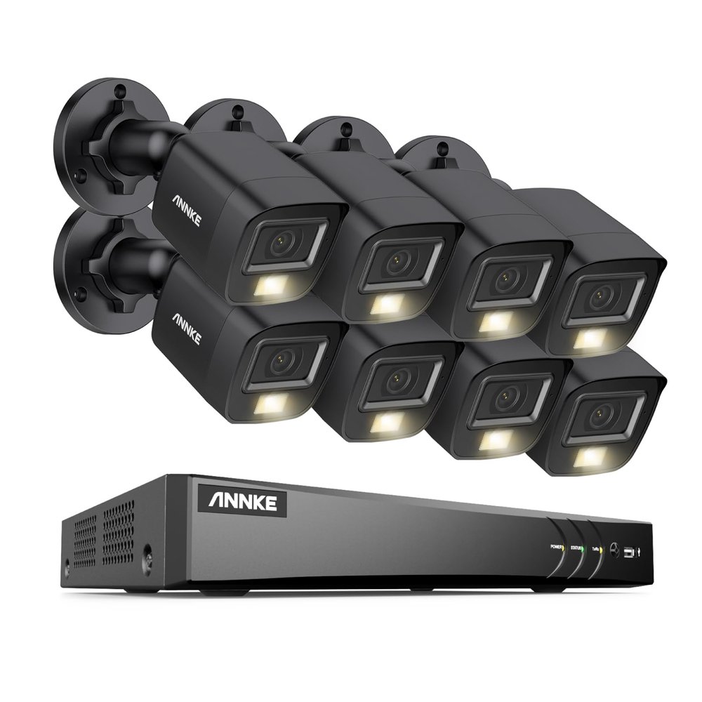 ANNKE 8CH Security Camera System, H.265+ 5-in-1 4K DVR Recorder with AI Human/Vehicle Detection, 8X 3K IP67 CCTV Bullet Black Cams with Smart Dual Light, Built-in Mic, Work with Alexa, NO Hard Drive