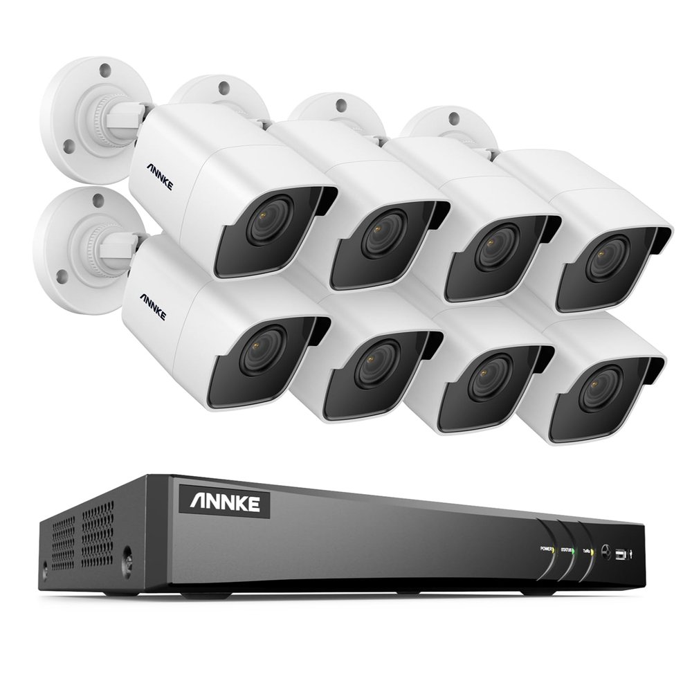 ANNKE 8CH Security Camera System, H.265+ 5-in-1 4K DVR Recorder with AI Human/Vehicle Detection, 8X 5MP IP67 CCTV Outdoor Cameras with 100ft Night Vision, Smart IR, Work with Alexa, NO Hard Drive