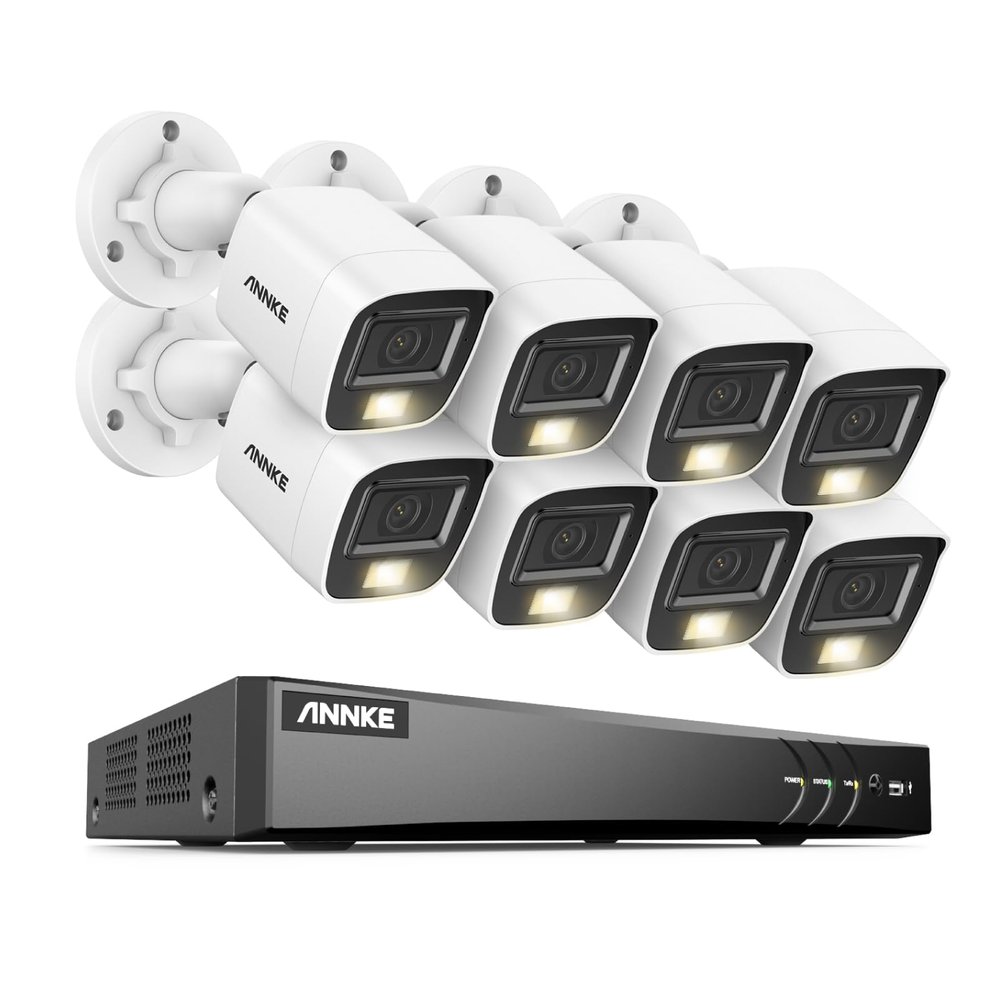 ANNKE 8CH Security Camera System, H.265+ 5-in-1 4K DVR Recorder with AI Human/Vehicle Detection, 8X 3K IP67 CCTV Bullet White Cams with Smart Dual Light, Built-in Mic, Work with Alexa, NO Hard Drive
