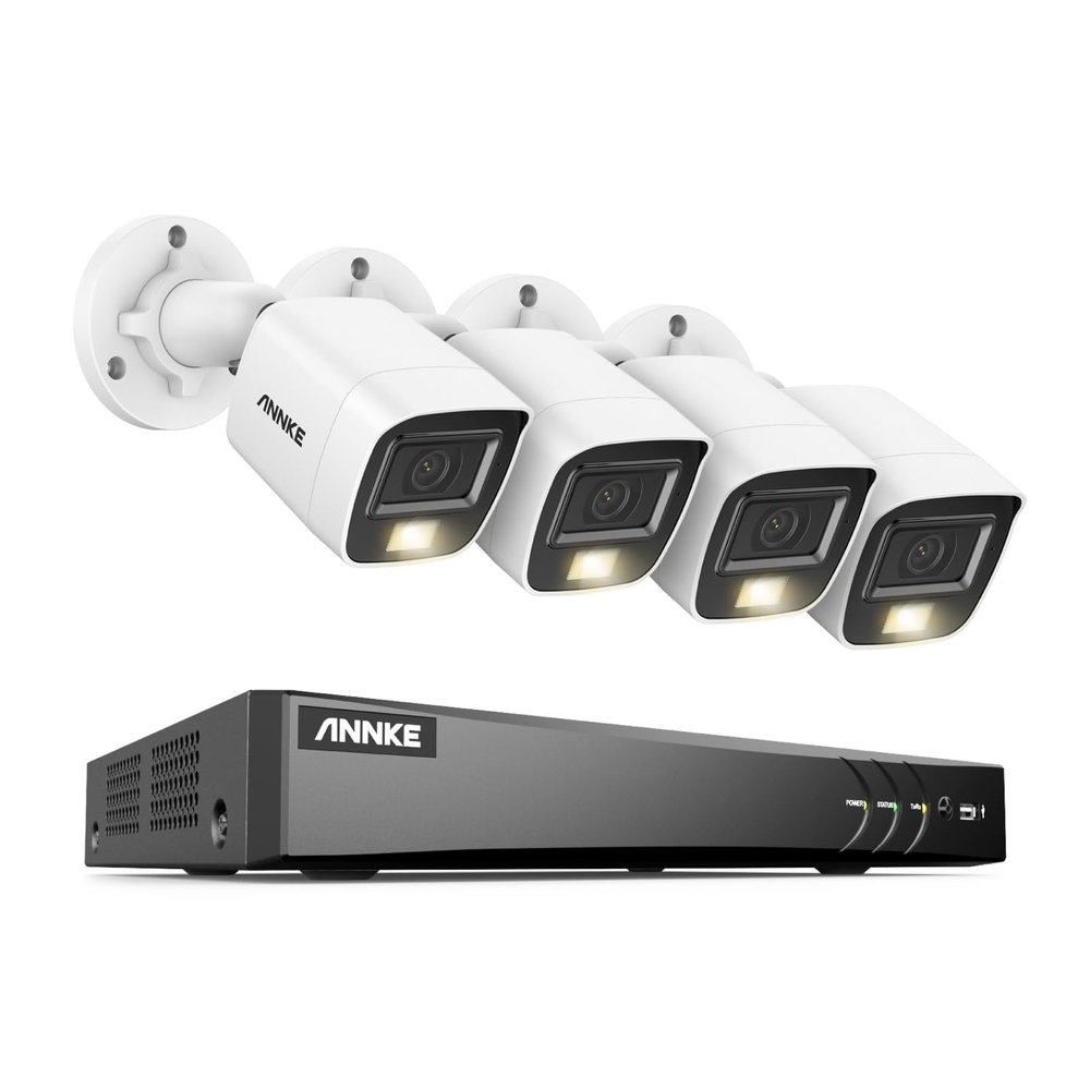 ANNKE 8CH Security Camera System, H.265+ 5-in-1 4K DVR Recorder with AI Human/Vehicle Detection, 4X 3K IP67 CCTV Bullet White Cams with Smart Dual Light, Built-in Mic, Work with Alexa, NO Hard Drive