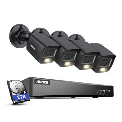 ANNKE 8CH Security Camera System, H.265+ 5-in-1 4K DVR Recorder with AI Human/Vehicle Detection, 4X 3K IP67 CCTV Bullet Black Cams with Smart Dual Light, Built-in Mic, Work with Alexa, 2TB Hard Drive