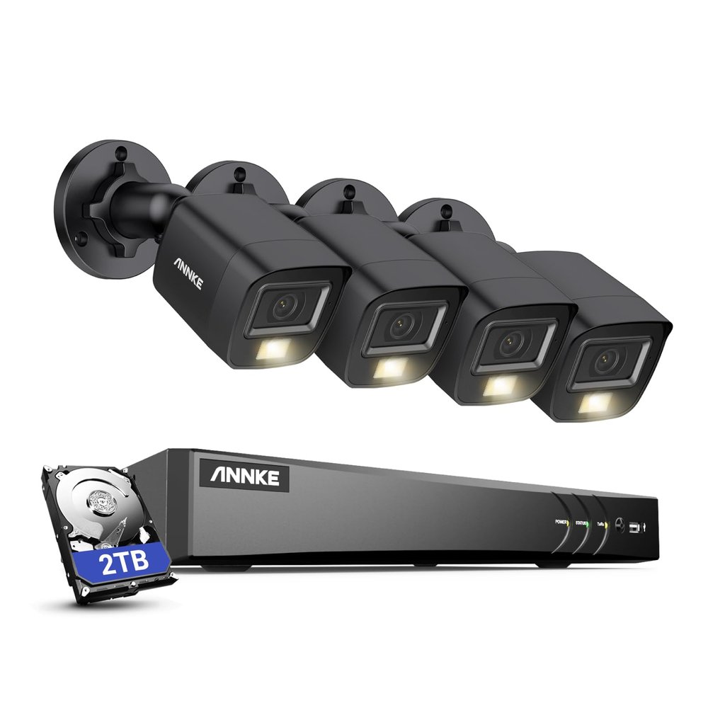 ANNKE 8CH Security Camera System, H.265+ 5-in-1 4K DVR Recorder with AI Human/Vehicle Detection, 4X 3K IP67 CCTV Bullet Black Cams with Smart Dual Light, Built-in Mic, Work with Alexa, 2TB Hard Drive