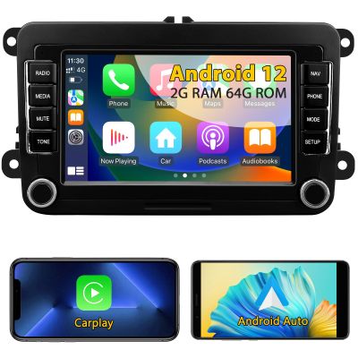 Android 12 Car Stereo with Wireless Carplay Android Auto for Volkswagen Beetle Tiguan Passat Golf Polo Jetta Skoda Seat, 7 Inch Car Radio Touchscreen Head Unit with GPS Navigation WiFi Bluetooth FM