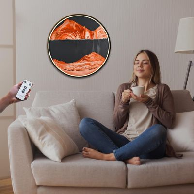 BBYYT Wall Sconce with Moving Sand Art, 3D Deep Sea Sandscape Wall Mounted Lamps, 3 Color Dimming USB Port Sand Art Liquid Motion, Touch&Remote Control Wall Decor for Home Office (Orange-blackground)