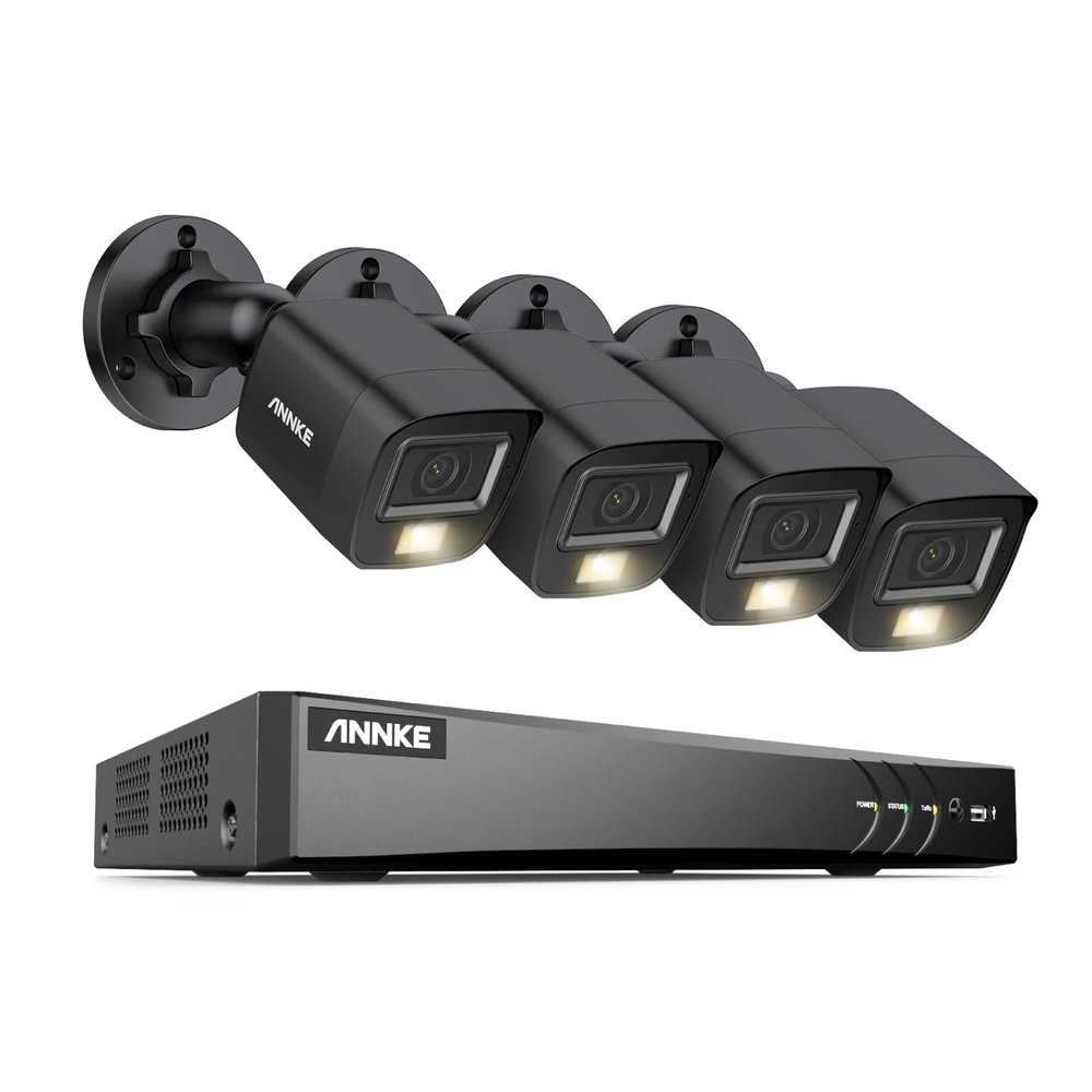 ANNKE 8CH Security Camera System, H.265+ 5-in-1 4K DVR Recorder with AI Human/Vehicle Detection, 4X 3K IP67 CCTV Bullet Black Cams with Smart Dual Light, Built-in Mic, Work with Alexa, NO Hard Drive