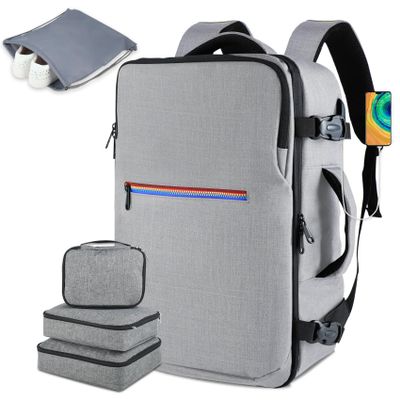 AMYMOONER Extra Large Travel Backpack for Men Women Airline Approved Carry On Backpack with USB Charging Port & Luggage Strap, 17 Inch Laptop Backpack for College Weekender Business Grey