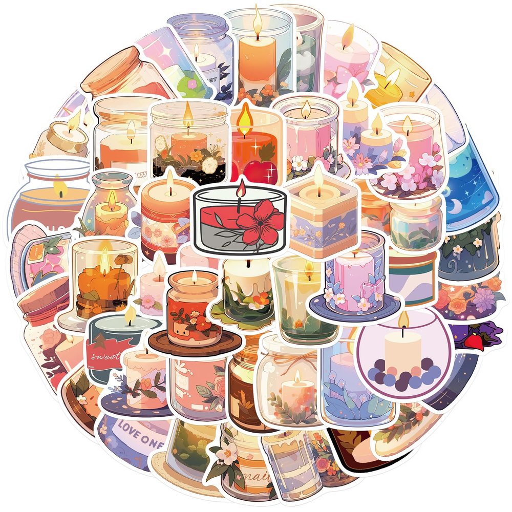 50 Packs Candle Aromatherapy Stickers Water Bottles Laptop Phone Computer Guitar Skateboard Hydroflasks Aromatherapy Vinyl Sticker Waterproof Aesthetic Trendy Decals for Kids Teens Girls Adults