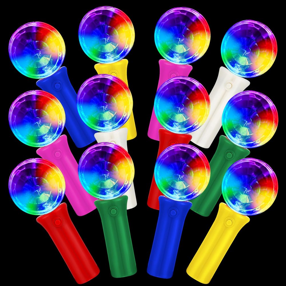 Baquler 12 Pcs LED Light up Wand Disco Ball, 3 Flash Modes,Colorful