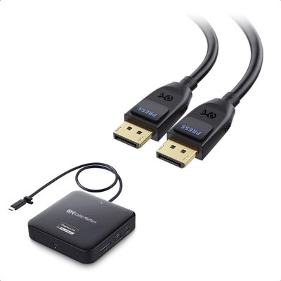 Cable Matters 7-in-1 4K 60Hz USB C DisplayLink Dock with Dual DisplayPort, Gigabit Ethernet, 10Gbps USB, SD Reader, 100W PD & VESA Certified DisplayPort 2.1 Cable 2m/6.6ft