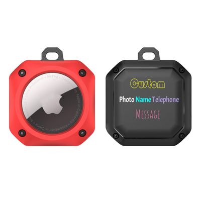 Customize Add Text for Apple AirTag Secure Holder with Key Ring, Customizable Air Tag Lock Case [TPU+PC] Keychain Key Chain Tags for Keys,Luggage Bag Keyring Keychain,GPS Item Finder Accessory Red