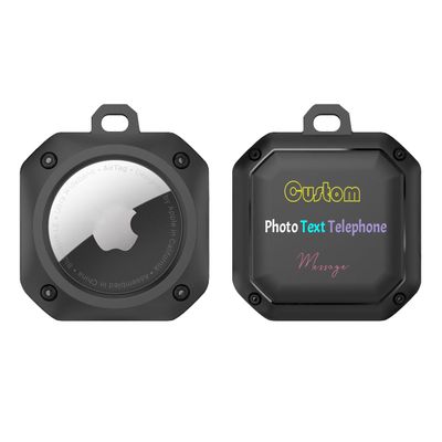 Custom Photo Text Name for Apple AirTag Secure Holder with Key Ring, Personalized AirTag Lock Case Keychain Key Chain Tags for Keys,Luggage Keyrings & Keychains,GPS Item Finder Accessory Black