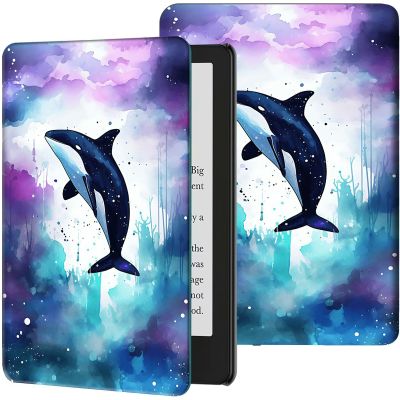 Case for 6.8" Kindle Paperwhite (11th Generation-2021) & Signature Edition PU Leather Slim Smart Cover with Auto Wake/Sleep for Kindle Paperwhite 2021 E-Reader, Art Dolphin