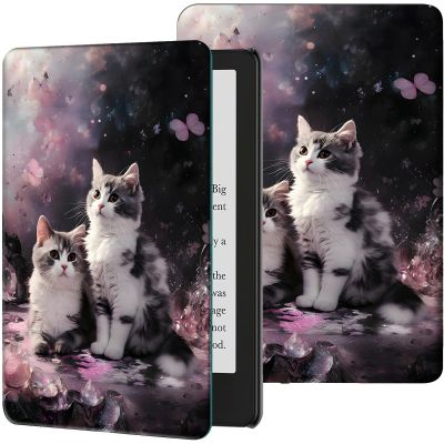GFRGTFHYT Case for 6" Kindle (11th Generation, 2024/2022 Release) Slim PU Leather Adjustable Multi-Angle Smart Shell Cover with Auto Wake/Sleep for Kindle 2024/2022 11th Gen e-Reader,Cute Pink Cats