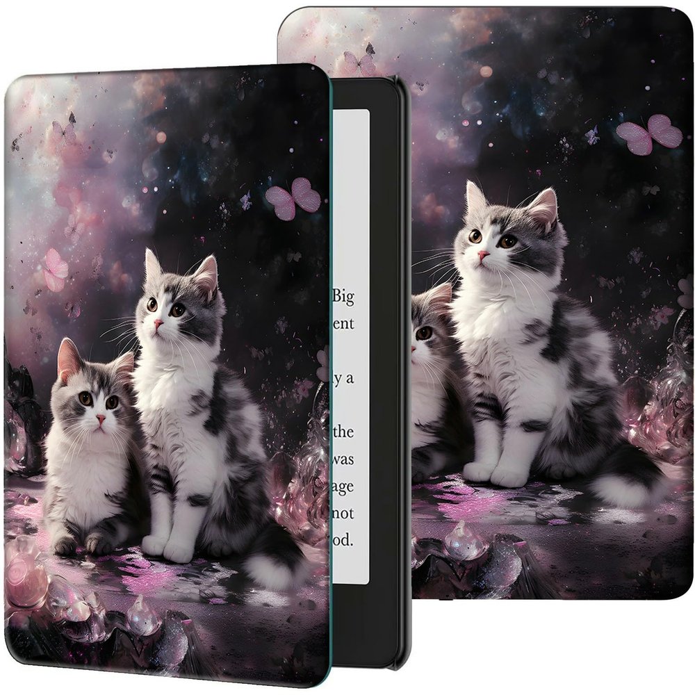 GFRGTFHYT Case for 6" Kindle (11th Generation, 2024/2022 Release) Slim PU Leather Adjustable Multi-Angle Smart Shell Cover with Auto Wake/Sleep for Kindle 2024/2022 11th Gen e-Reader,Cute Pink Cats