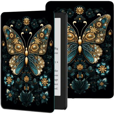 Case for 6.8" Kindle Paperwhite (11th Generation-2021) & Signature Edition PU Leather Slim Smart Cover with Auto Wake/Sleep for Kindle Paperwhite 2021 E-Reader, Art Butterfly Moth