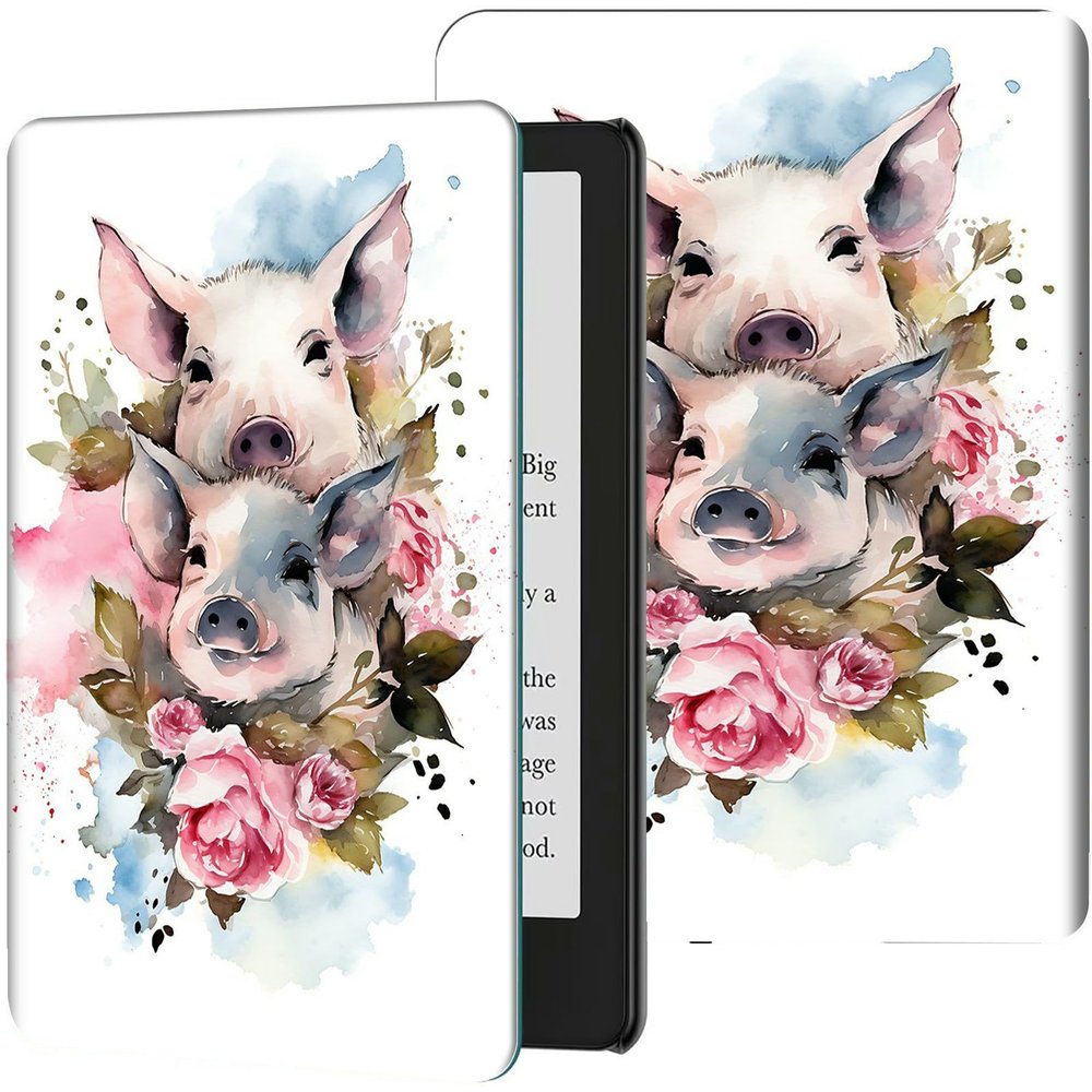 GFRGTFHYT Case for 6" Kindle (11th Generation, 2024/2022 Release) Slim PU Leather Adjustable Multi-Angle Smart Shell Cover with Auto Wake/Sleep for Kindle 2024/2022 11th Gen e-Reader,Art Pigs