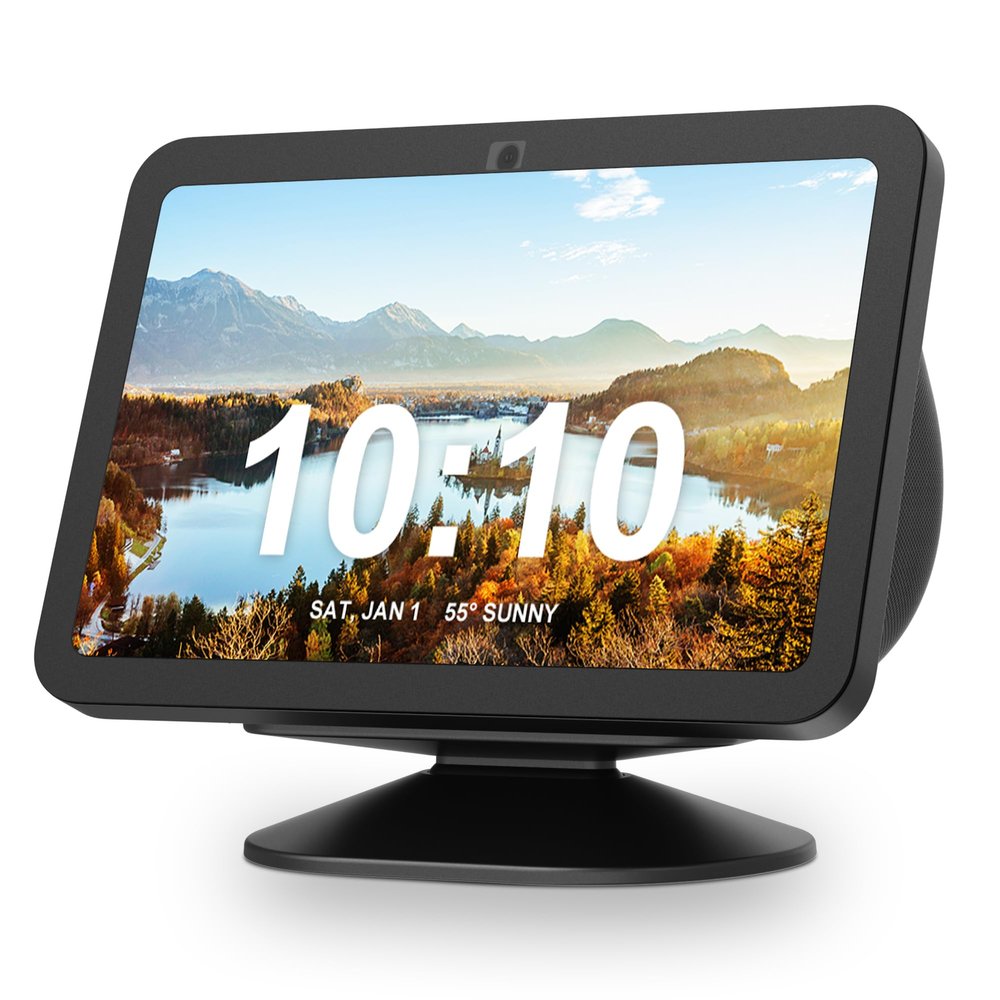 PlusAcc Stand for Echo Show 8 (3rd Gen) - Adjustable Tilt Holder, Table Stand Accessories Compatible with iPhone Models & Echo Show 8 3rd Generation, Non-Slip Base (Black)