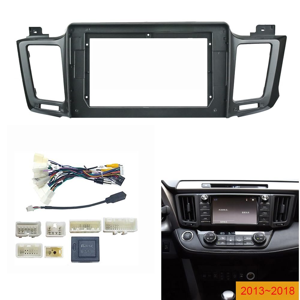 10.1'' Car Radio Stereo Fascia Frame Panel Trim w/Power Harness Cable Cord (16pin) for Toyota RAV4 2013 14 15 16 17 18 Mounting Frame