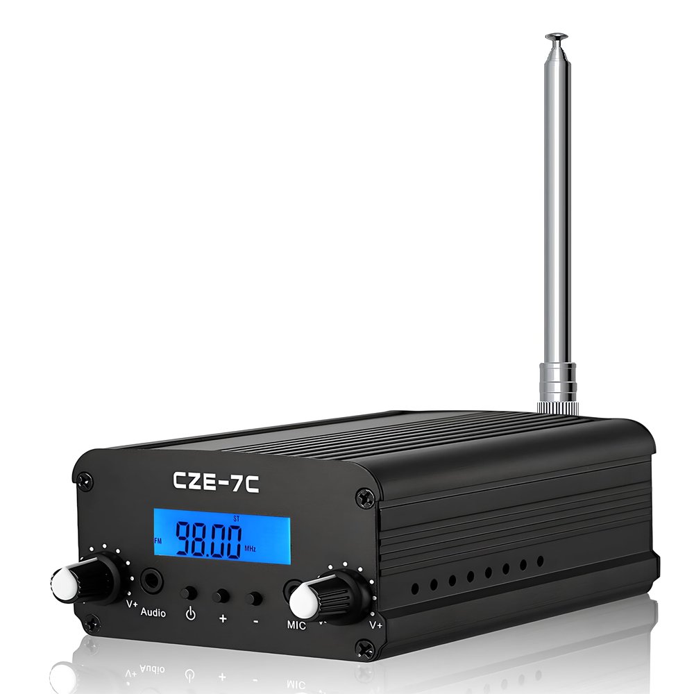 CUIAMAO FM Transmitter, 1/7W Long Range Stereo Radio Broadcast Transmitter for Drive-in Church Light Show Supermarket School Car Theater,Conference, Factory Personal Radio