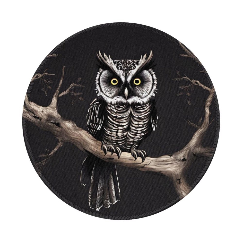 Late Night Owl Round Mouse Pad Waterproof Non-Slip Rubber Base for Office Laptop,Laptop Wireless Mouse Home Office Travel 4 Pcs