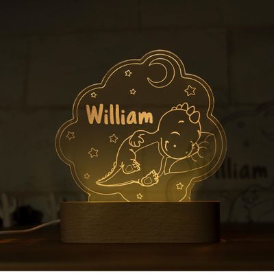 Night Light for Kids Room Personalized, Nursery Room Decor, Custom W/Name, Bedside Lamp, Birthday Gifts for Boys and Girls, Dinosaur