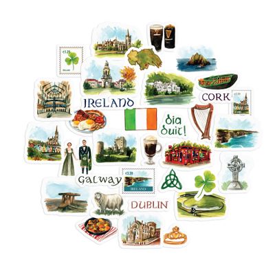 Navy Peony Emerald Ireland Travel Stickers (34pcs) Irish Decals for Scrapbooks, Journals