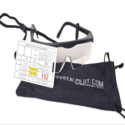 Crystal Pilot Fog/Cloud Goggles for Instrument (IFR) Training with Bag Tag with Light Gun Signals. (Cloud Clearance/Light Gun Signal Bag Tag & Strap)