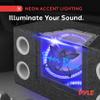 12" 1200W Car Audio Subwoofer - 2 Way Neon Bandpass Speaker System w/Blue Lights, DC 12V Input/4 Ohm/32Hz-1KHz Freq.Res w/Plexi-Glass Front Window & Silver Polypropylene Cone view 3
