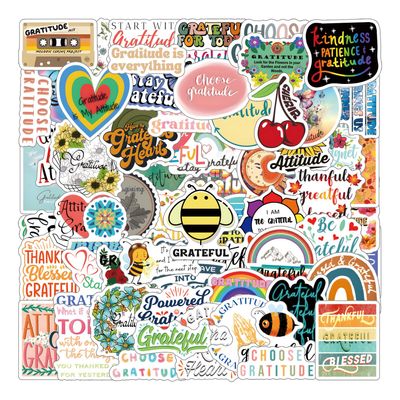128Pcs Gratitude Stickers Pack,Aesthetic Vinyl Waterproof Decals for Water Bottle,Laptop,Phone,Skateboard,Scrapbooking,Bumper Decor for Fans for Party Supply Decor