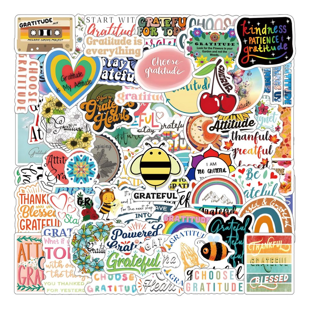128Pcs Gratitude Stickers Pack,Aesthetic Vinyl Waterproof Decals for Water Bottle,Laptop,Phone,Skateboard,Scrapbooking,Bumper Decor for Fans for Party Supply Decor